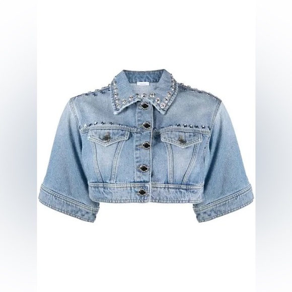 PINKO Record Denim Cropped Jacket (size L) - Picture 2 of 8